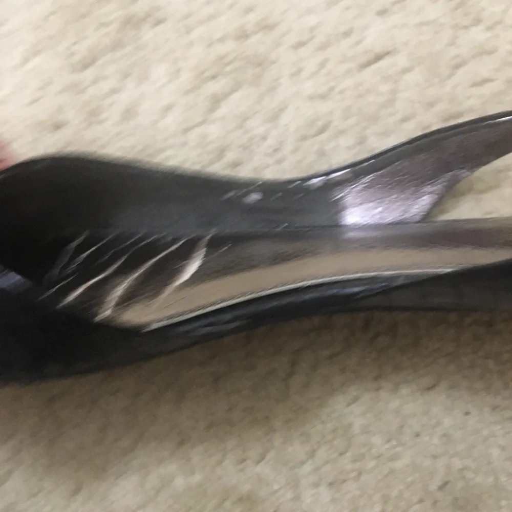 Sam Edelman Erica Flats Peep Toe Snakeskin Embossed Leather Slingback Black - Picture 10 of 13